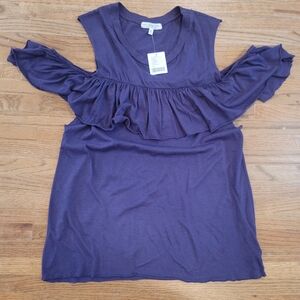 Urban Outfitters Loose Fit Purple Off Shoulder Ruffle Blouse